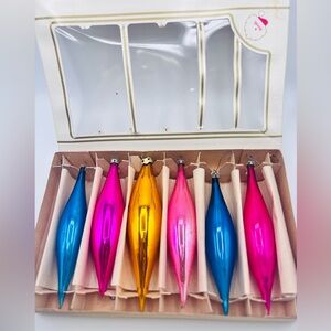 Vintage Santa Land Glass Icicle Ornaments Set of 6 Mixed Colors